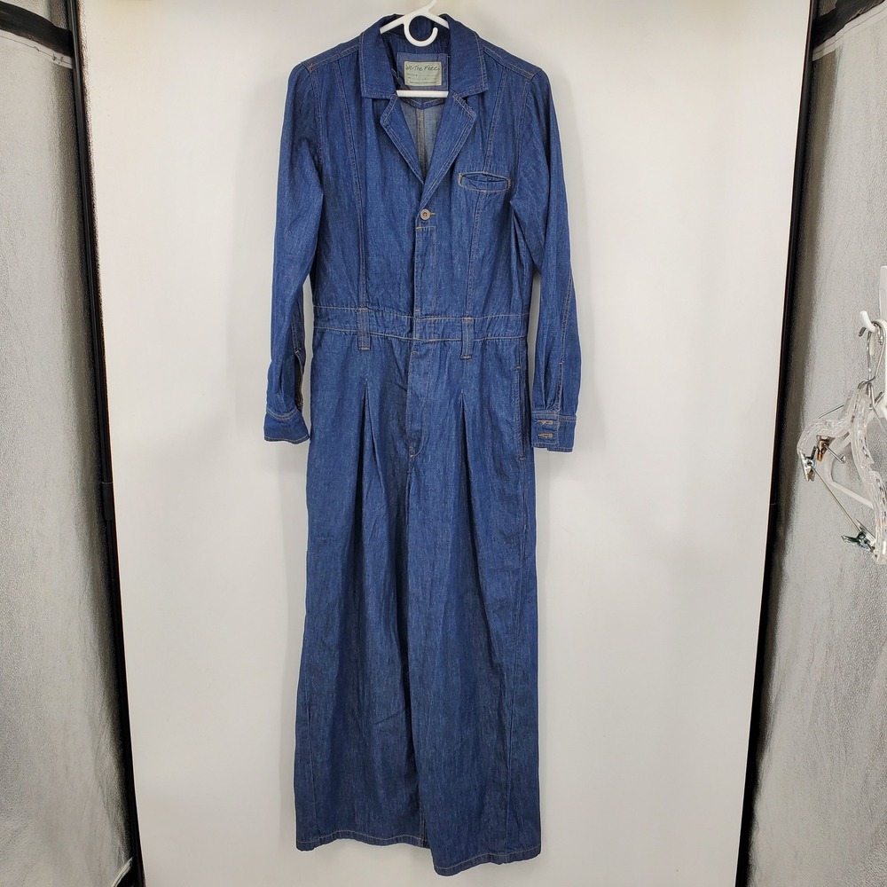 We The Free Free People Franklin Blue Denim Wide Leg Jumpsuit Long Sleeve Small - Picture 2 of 16